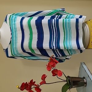 Flowy Top Beachy Pullover Aqua Watercolor Stripe Dolman 3/4 Sleeve Chaus NY XL